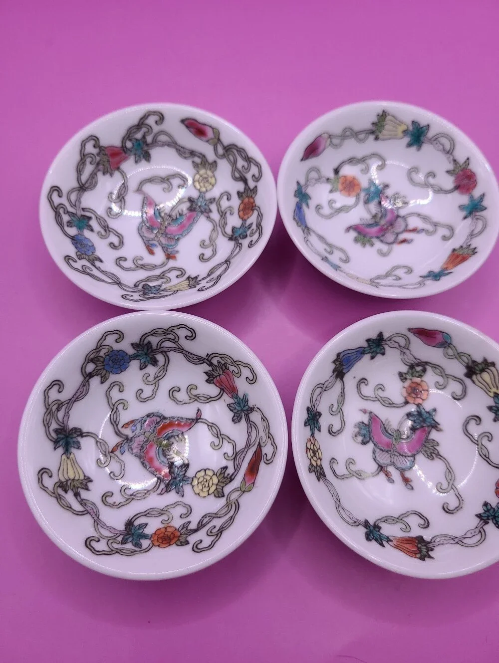 Mid Century Jingdezhen Zhongguo Butterfly Dipping Sauce Bowl Set Hand Painted 4